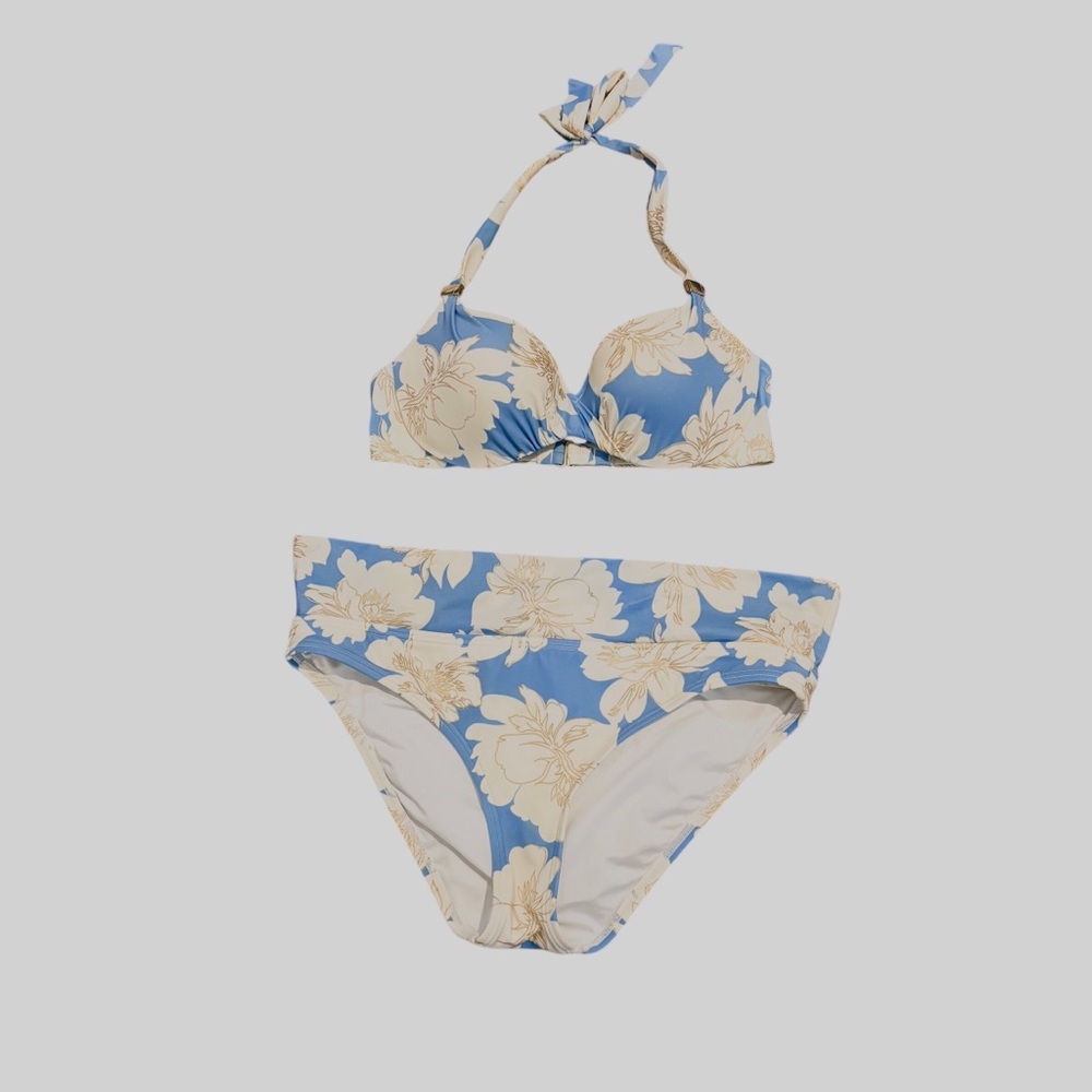 Victoria's Secret Blue and Cream Floral Bikini